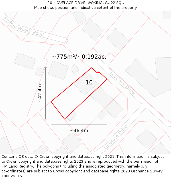 10, LOVELACE DRIVE, WOKING, GU22 8QU: Plot and title map