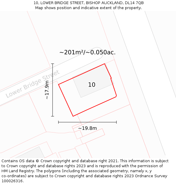 10, LOWER BRIDGE STREET, BISHOP AUCKLAND, DL14 7QB: Plot and title map