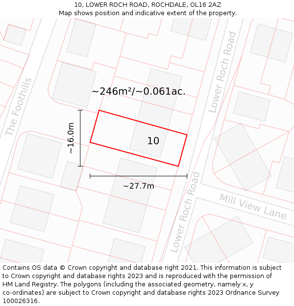 10, LOWER ROCH ROAD, ROCHDALE, OL16 2AZ: Plot and title map