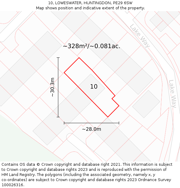 10, LOWESWATER, HUNTINGDON, PE29 6SW: Plot and title map