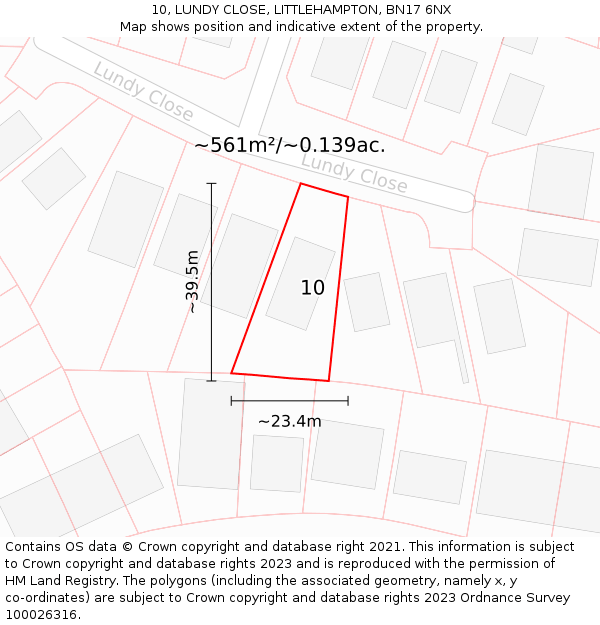 10, LUNDY CLOSE, LITTLEHAMPTON, BN17 6NX: Plot and title map