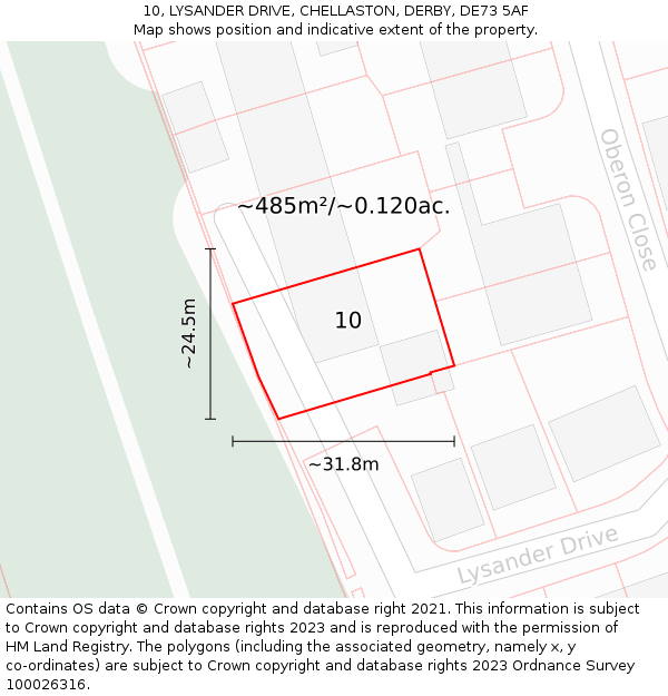 10, LYSANDER DRIVE, CHELLASTON, DERBY, DE73 5AF: Plot and title map