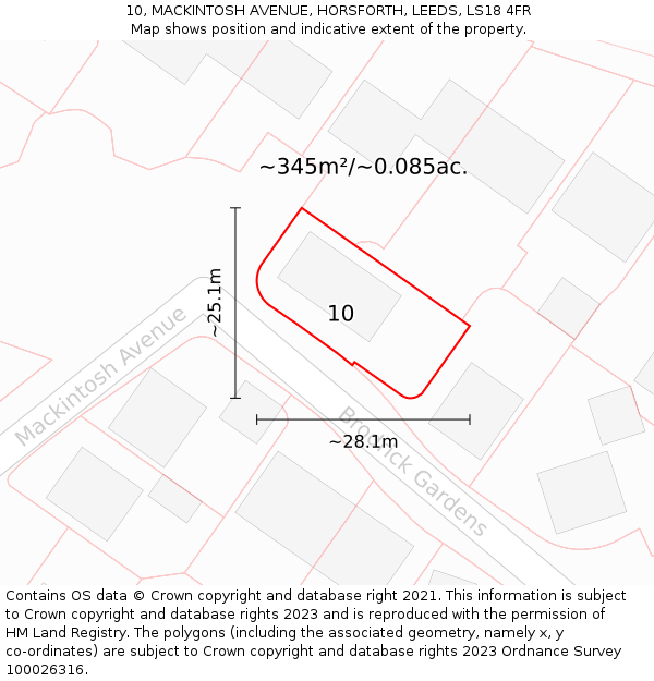 10, MACKINTOSH AVENUE, HORSFORTH, LEEDS, LS18 4FR: Plot and title map