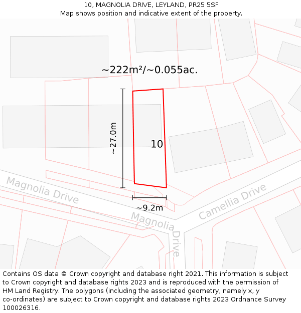 10, MAGNOLIA DRIVE, LEYLAND, PR25 5SF: Plot and title map