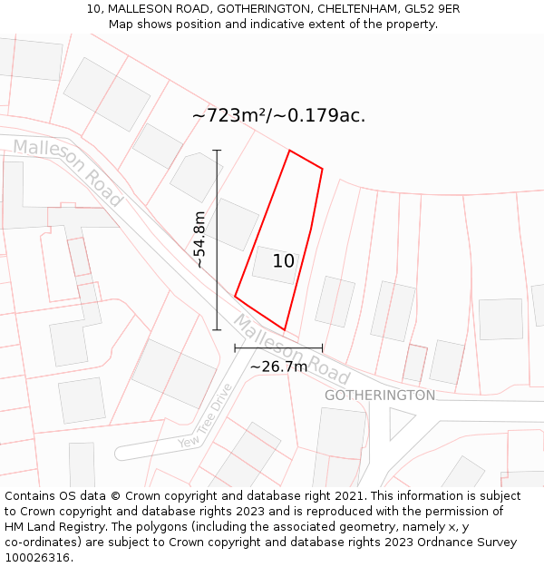 10, MALLESON ROAD, GOTHERINGTON, CHELTENHAM, GL52 9ER: Plot and title map