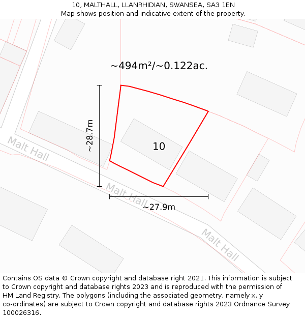 10, MALTHALL, LLANRHIDIAN, SWANSEA, SA3 1EN: Plot and title map