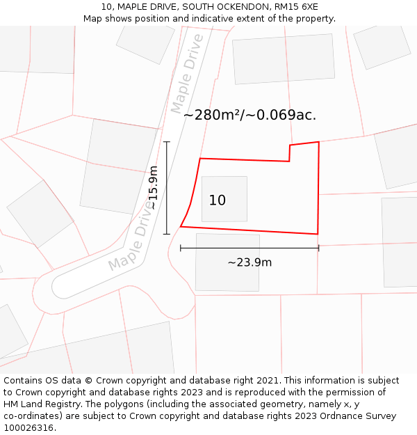10, MAPLE DRIVE, SOUTH OCKENDON, RM15 6XE: Plot and title map