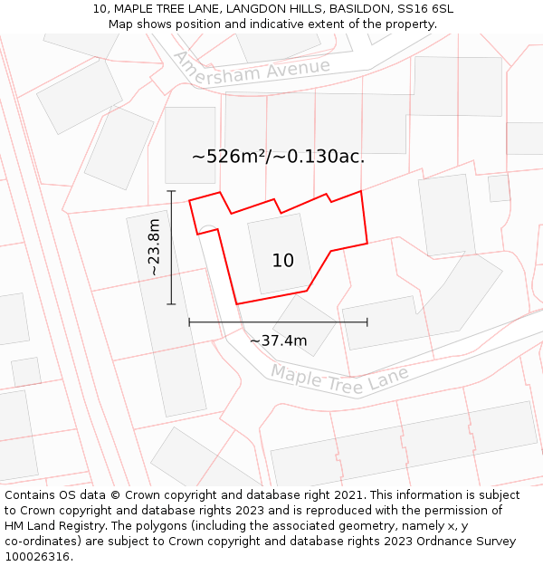 10, MAPLE TREE LANE, LANGDON HILLS, BASILDON, SS16 6SL: Plot and title map