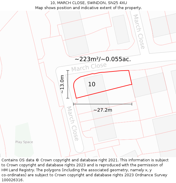 10, MARCH CLOSE, SWINDON, SN25 4XU: Plot and title map