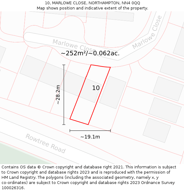 10, MARLOWE CLOSE, NORTHAMPTON, NN4 0QQ: Plot and title map