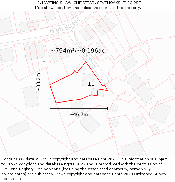 10, MARTINS SHAW, CHIPSTEAD, SEVENOAKS, TN13 2SE: Plot and title map