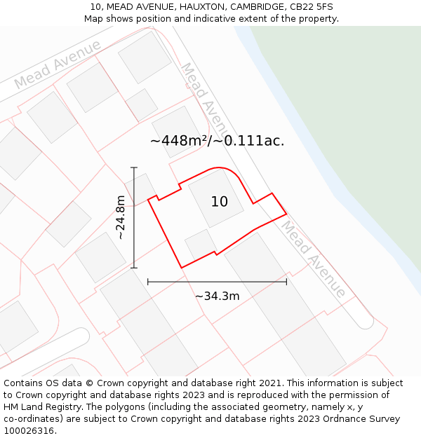 10, MEAD AVENUE, HAUXTON, CAMBRIDGE, CB22 5FS: Plot and title map