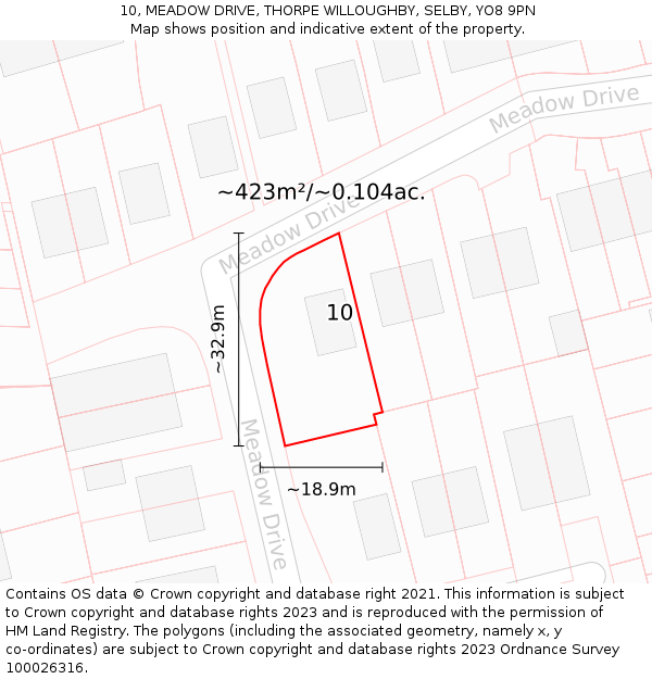 10, MEADOW DRIVE, THORPE WILLOUGHBY, SELBY, YO8 9PN: Plot and title map