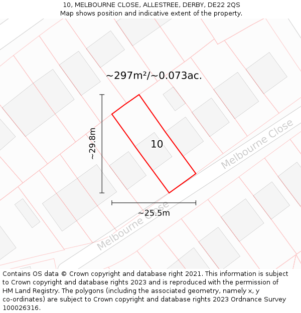 10, MELBOURNE CLOSE, ALLESTREE, DERBY, DE22 2QS: Plot and title map