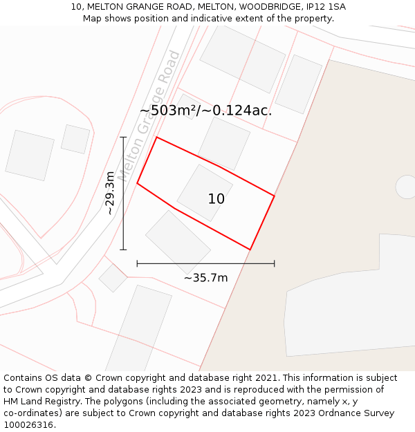 10, MELTON GRANGE ROAD, MELTON, WOODBRIDGE, IP12 1SA: Plot and title map