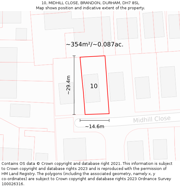 10, MIDHILL CLOSE, BRANDON, DURHAM, DH7 8SL: Plot and title map