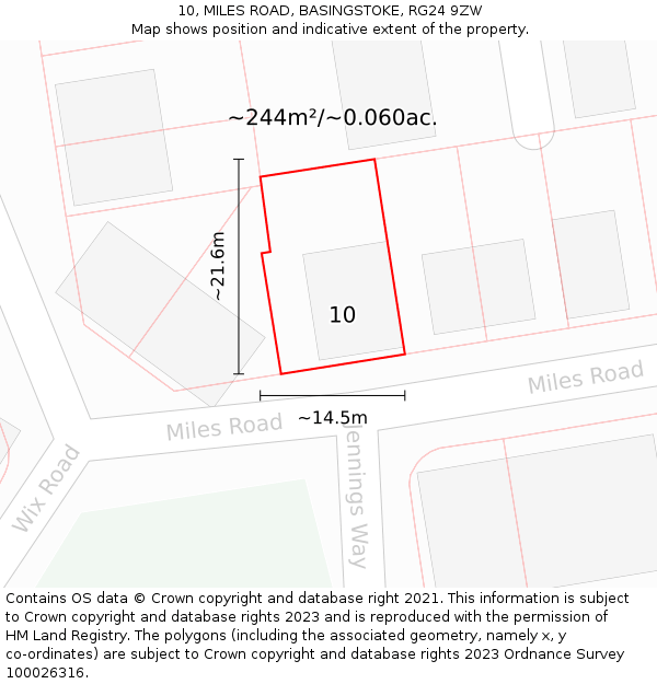 10, MILES ROAD, BASINGSTOKE, RG24 9ZW: Plot and title map