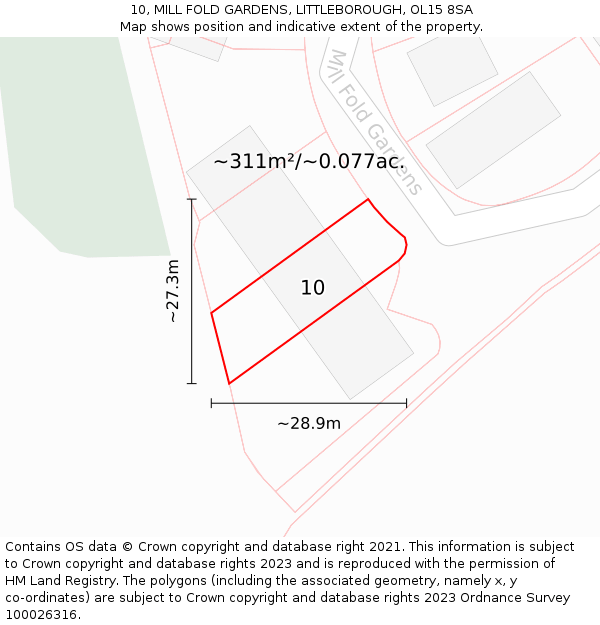 10, MILL FOLD GARDENS, LITTLEBOROUGH, OL15 8SA: Plot and title map