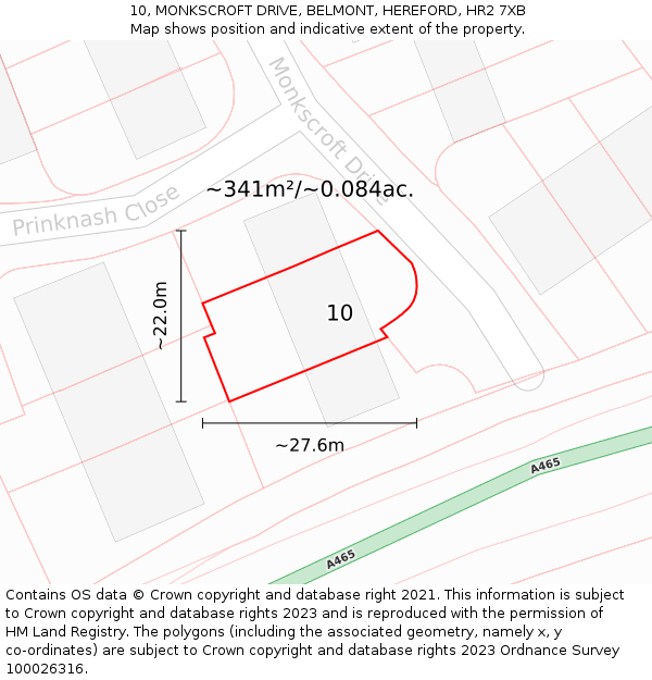 10, MONKSCROFT DRIVE, BELMONT, HEREFORD, HR2 7XB: Plot and title map