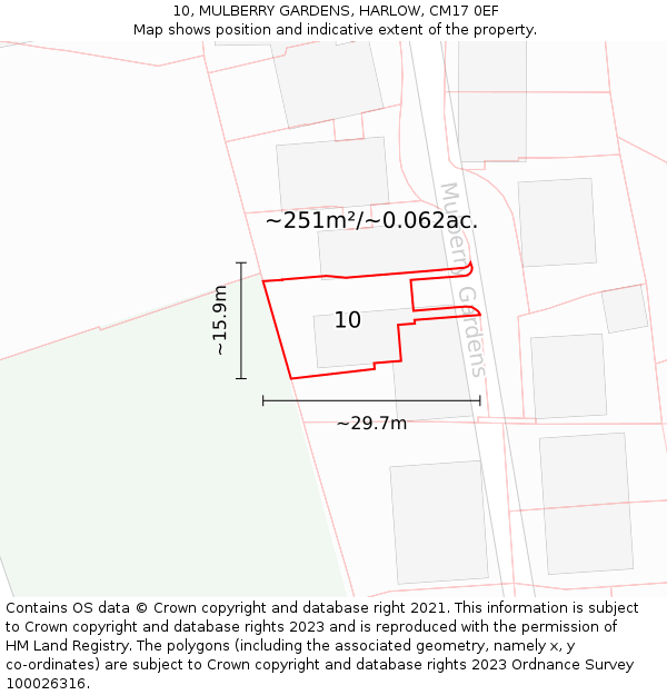 10, MULBERRY GARDENS, HARLOW, CM17 0EF: Plot and title map