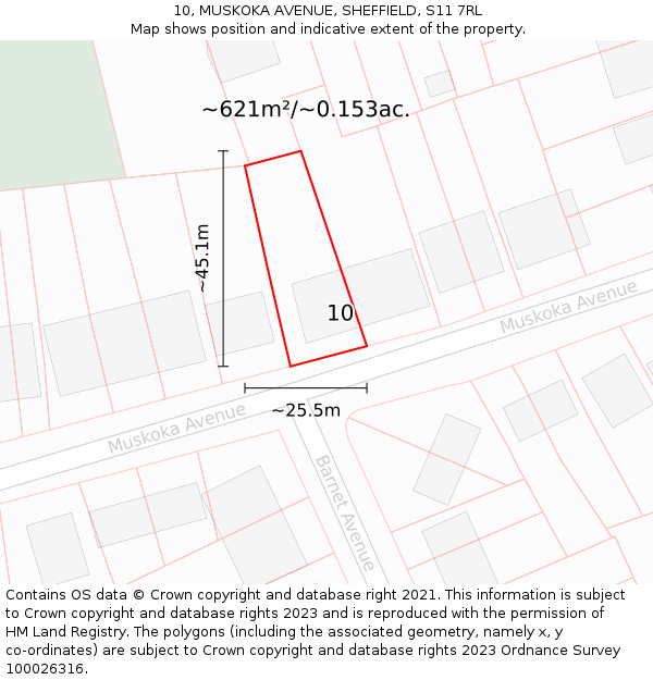 10, MUSKOKA AVENUE, SHEFFIELD, S11 7RL: Plot and title map