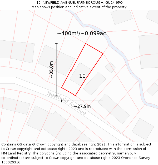 10, NEWFIELD AVENUE, FARNBOROUGH, GU14 9PQ: Plot and title map