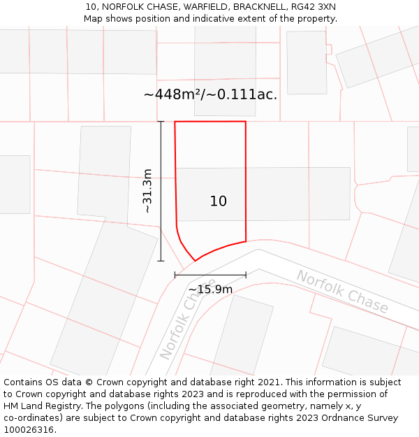 10, NORFOLK CHASE, WARFIELD, BRACKNELL, RG42 3XN: Plot and title map
