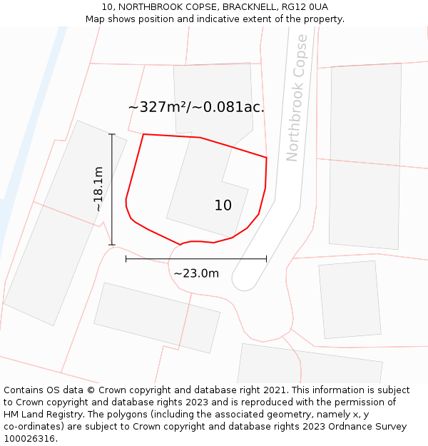 10, NORTHBROOK COPSE, BRACKNELL, RG12 0UA: Plot and title map