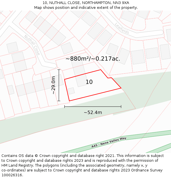 10, NUTHALL CLOSE, NORTHAMPTON, NN3 9XA: Plot and title map