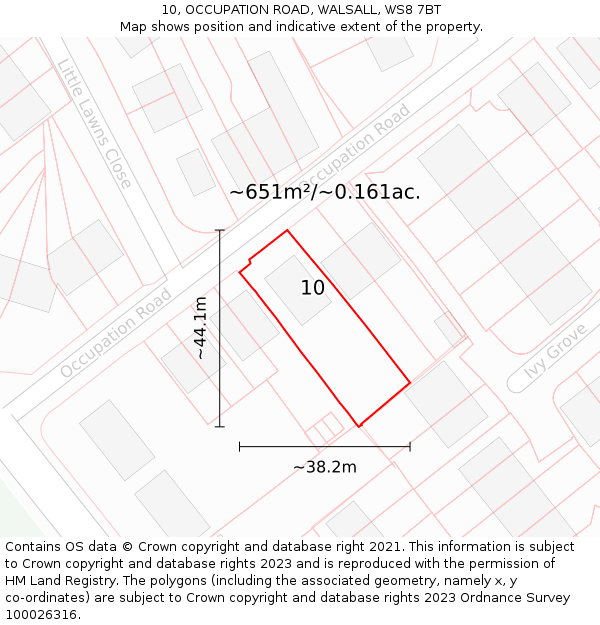 10, OCCUPATION ROAD, WALSALL, WS8 7BT: Plot and title map