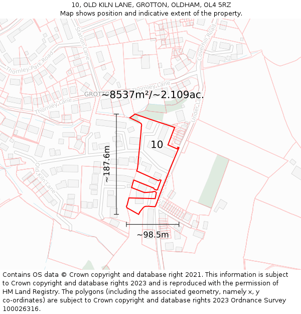 10, OLD KILN LANE, GROTTON, OLDHAM, OL4 5RZ: Plot and title map