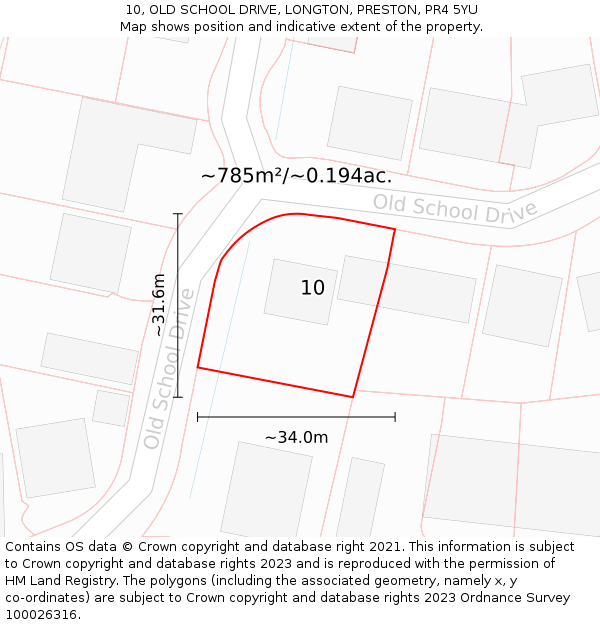 10, OLD SCHOOL DRIVE, LONGTON, PRESTON, PR4 5YU: Plot and title map