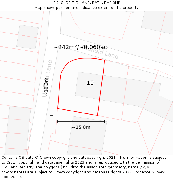 10, OLDFIELD LANE, BATH, BA2 3NP: Plot and title map