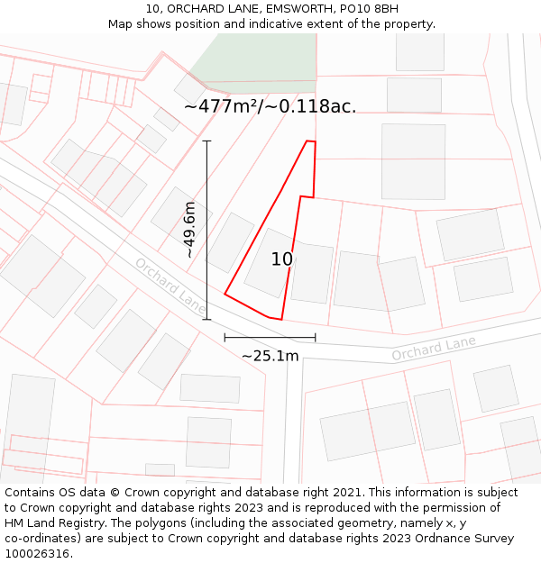 10, ORCHARD LANE, EMSWORTH, PO10 8BH: Plot and title map