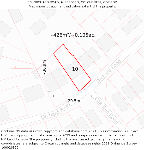 10, ORCHARD ROAD, ALRESFORD, COLCHESTER, CO7 8DX: Plot and title map