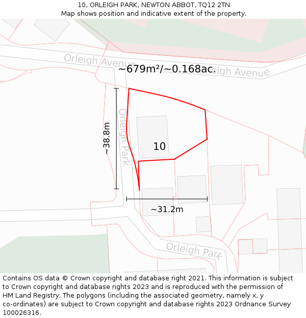 10, ORLEIGH PARK, NEWTON ABBOT, TQ12 2TN: Plot and title map