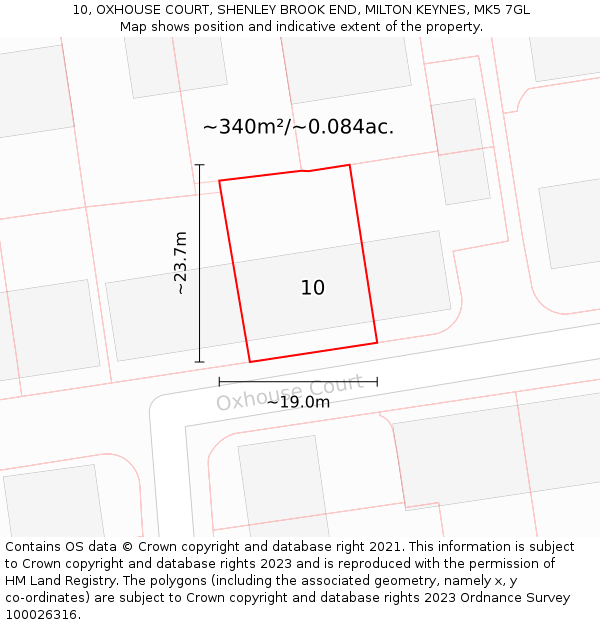 10, OXHOUSE COURT, SHENLEY BROOK END, MILTON KEYNES, MK5 7GL: Plot and title map