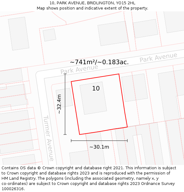 10, PARK AVENUE, BRIDLINGTON, YO15 2HL: Plot and title map