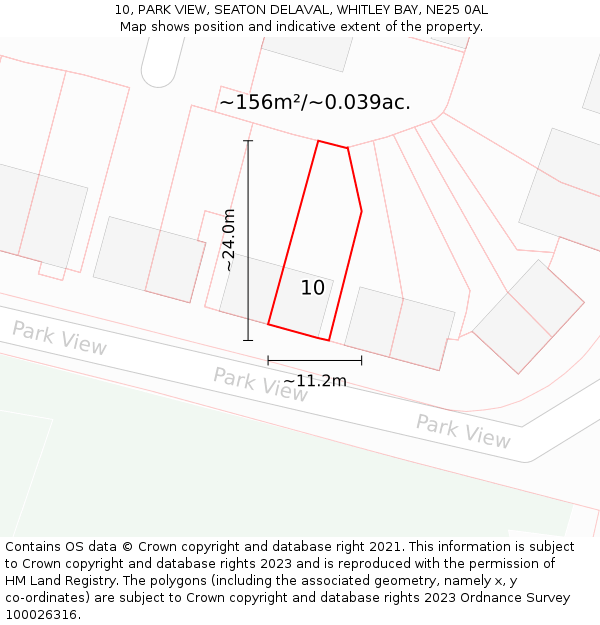 10, PARK VIEW, SEATON DELAVAL, WHITLEY BAY, NE25 0AL: Plot and title map