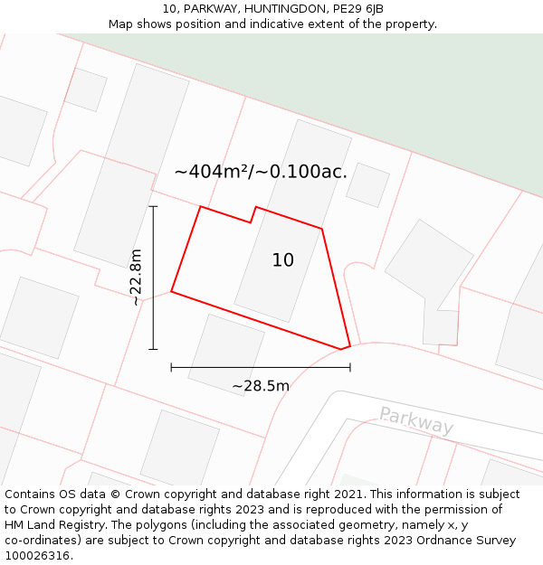 10, PARKWAY, HUNTINGDON, PE29 6JB: Plot and title map