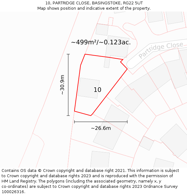 10, PARTRIDGE CLOSE, BASINGSTOKE, RG22 5UT: Plot and title map