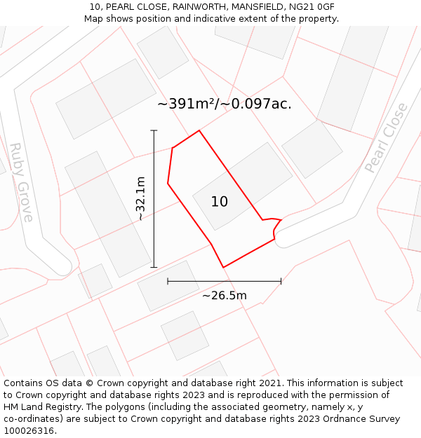 10, PEARL CLOSE, RAINWORTH, MANSFIELD, NG21 0GF: Plot and title map