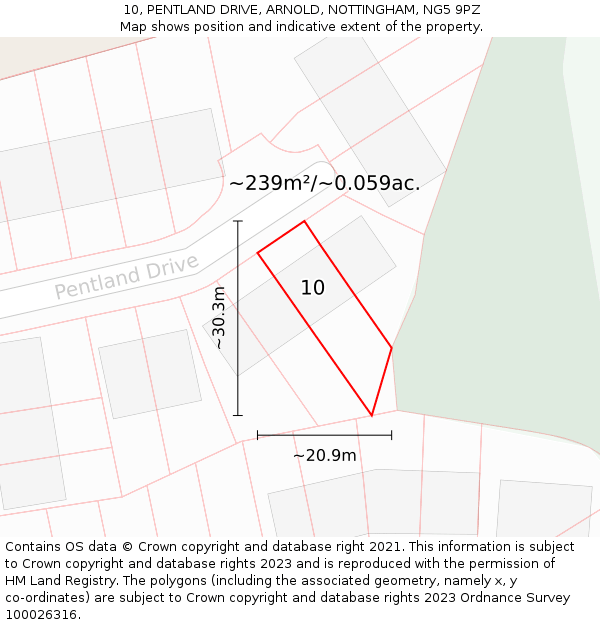 10, PENTLAND DRIVE, ARNOLD, NOTTINGHAM, NG5 9PZ: Plot and title map