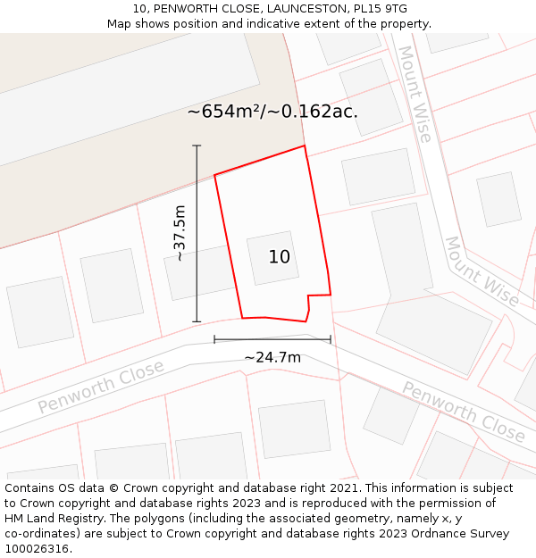 10, PENWORTH CLOSE, LAUNCESTON, PL15 9TG: Plot and title map