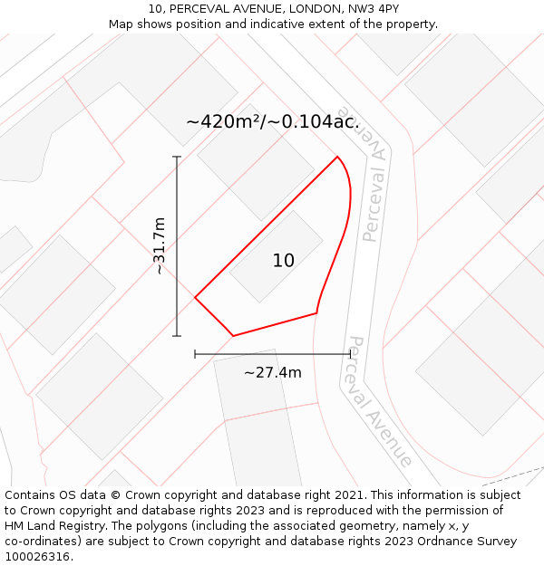 10, PERCEVAL AVENUE, LONDON, NW3 4PY: Plot and title map