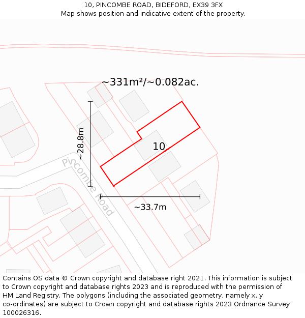 10, PINCOMBE ROAD, BIDEFORD, EX39 3FX: Plot and title map