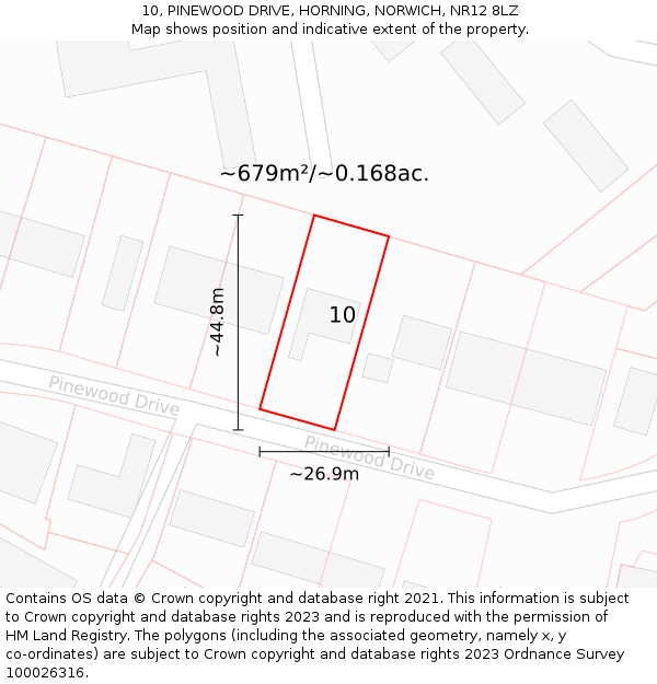 10, PINEWOOD DRIVE, HORNING, NORWICH, NR12 8LZ: Plot and title map