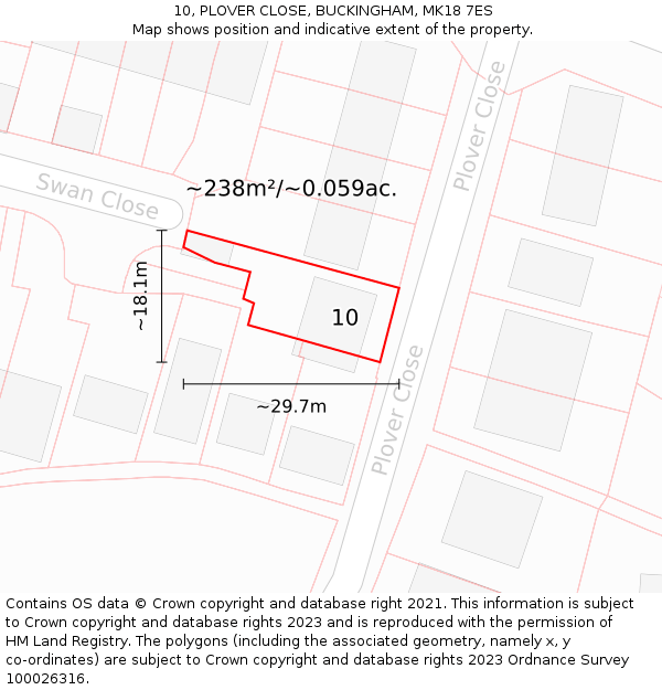 10, PLOVER CLOSE, BUCKINGHAM, MK18 7ES: Plot and title map