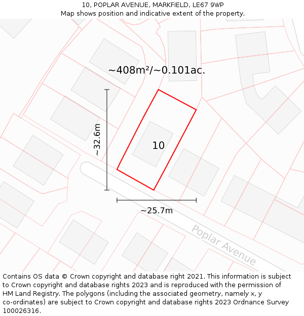 10, POPLAR AVENUE, MARKFIELD, LE67 9WP: Plot and title map