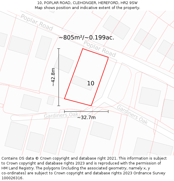 10, POPLAR ROAD, CLEHONGER, HEREFORD, HR2 9SW: Plot and title map